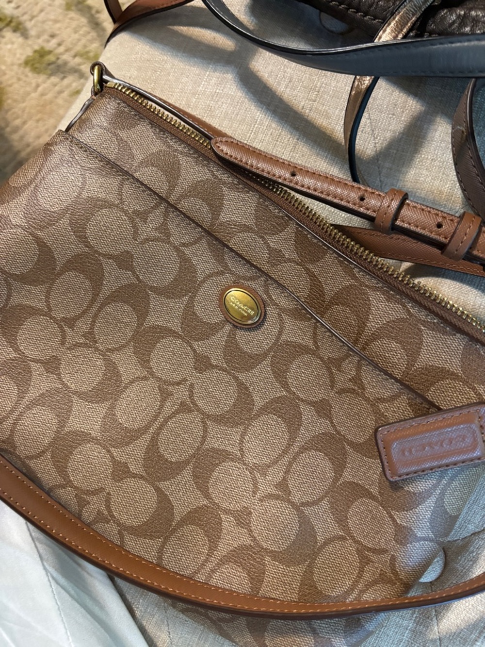 Coach Tan/Brown Signature Canvas Crossbody Bag